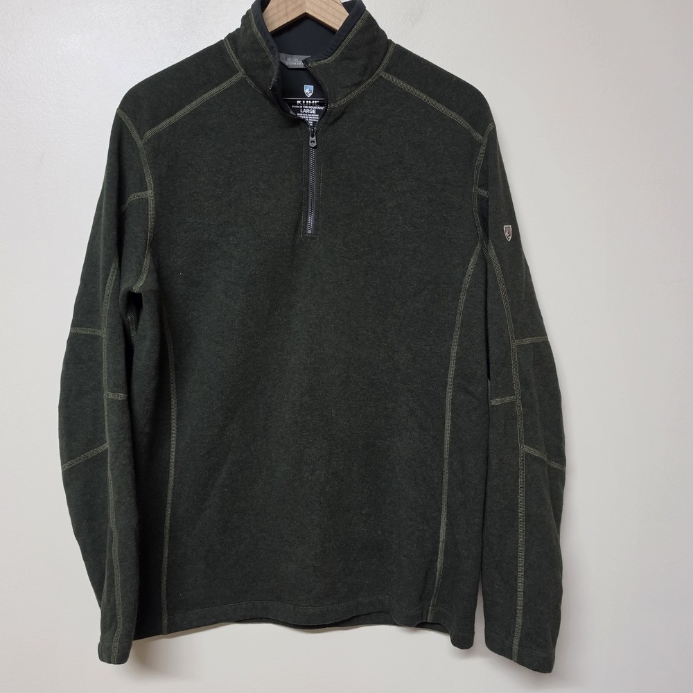 Kuhl Revel 1/4 Zip Pullover Fleece Sweater Mens LG Green Outdoor Hiking Gorpcore